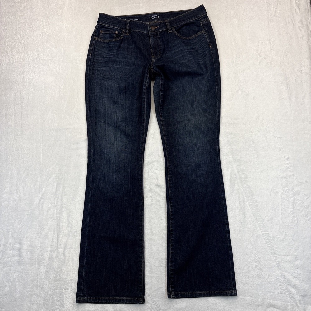 Ann Taylor LOFT Curvy Boot Jeans Sz 8 Dark Wash Bootcut Office Chic Stretch